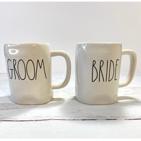 Rae Dunn Groom and Bride Coffee Mugs Artisan Collection Set of 2 - Picture 1 of 12